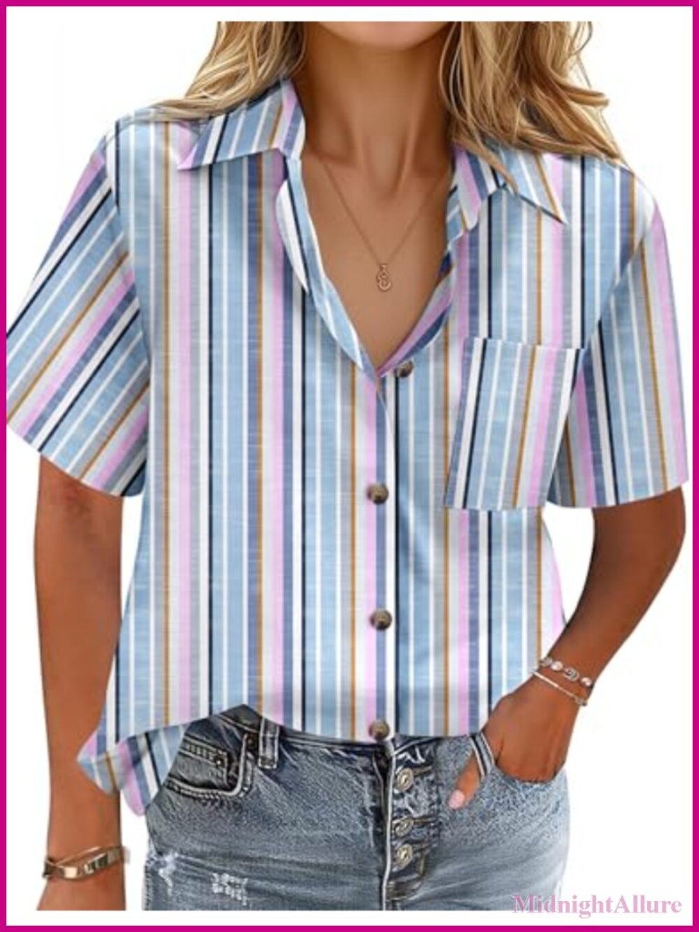 Women's Cotton Linen Button Down Short Sleeve Blouse Top
